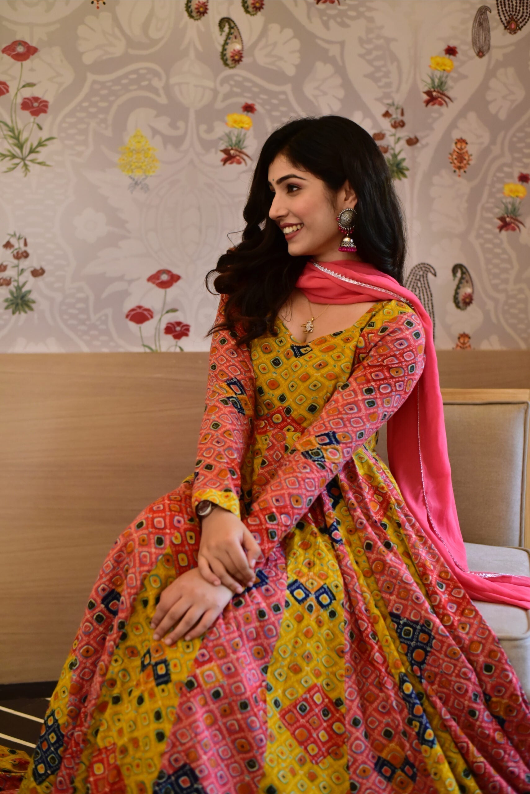 Aleena peach bandhej maxi set