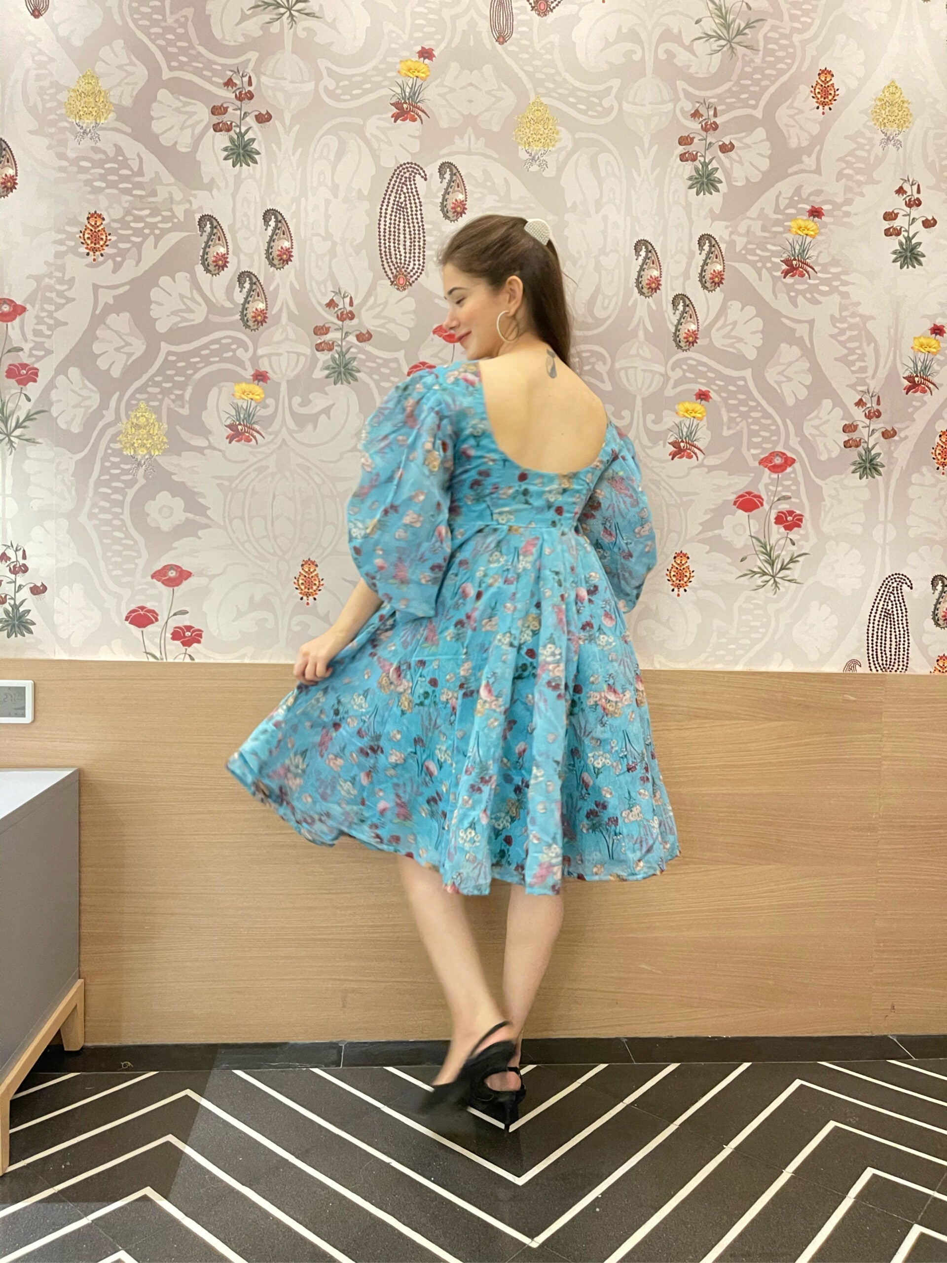 kasturi blue floral dress