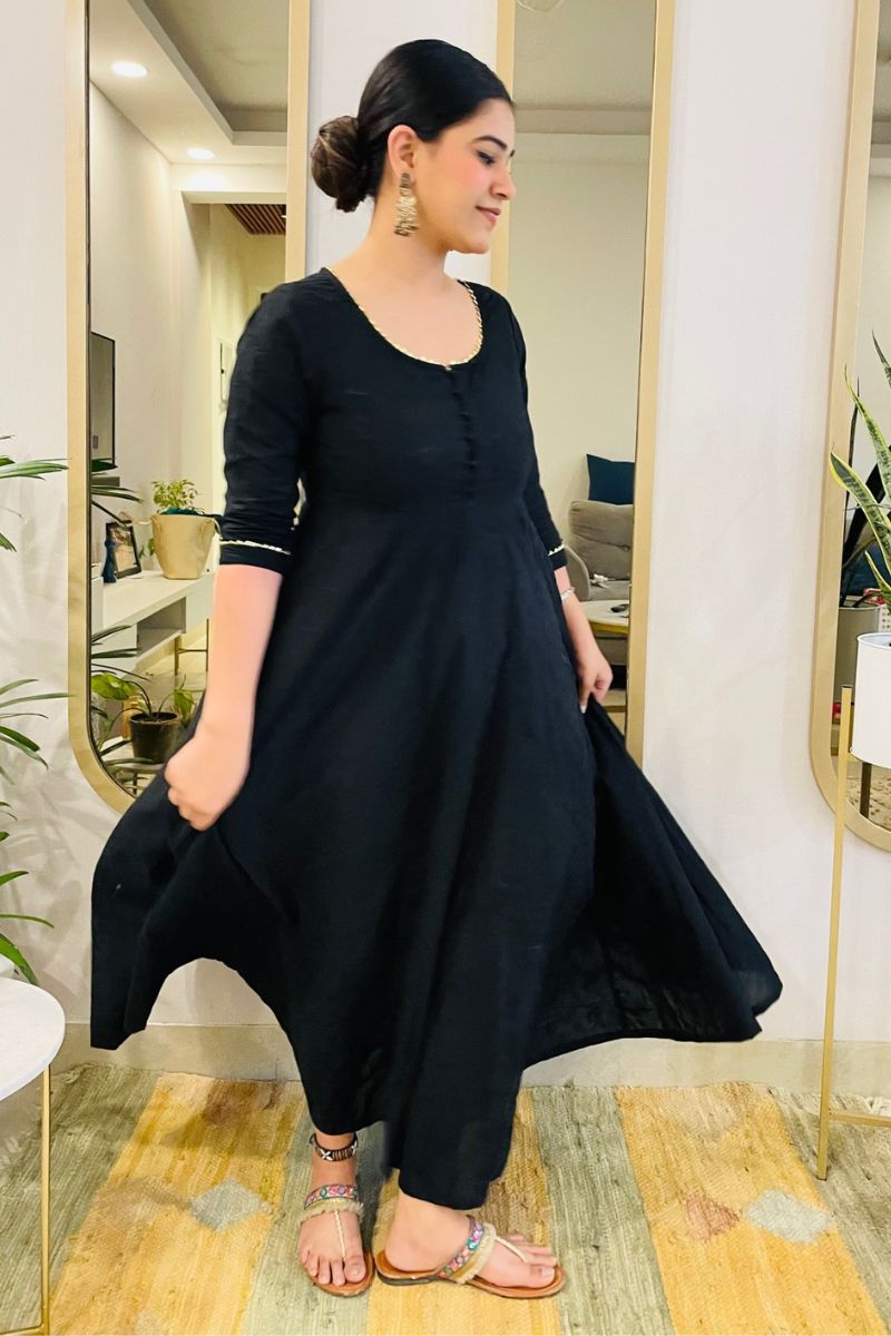 BLACK EMBROIDERED ANARKALI MAXI DRESS