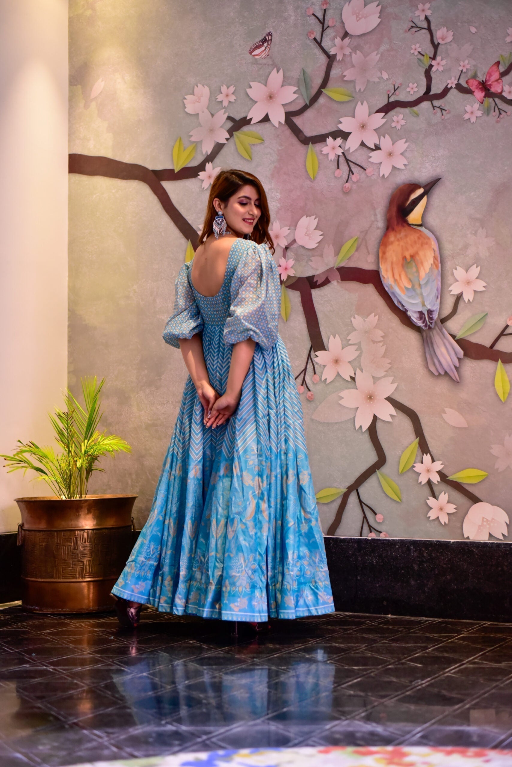 blue aura chanderi maxi set