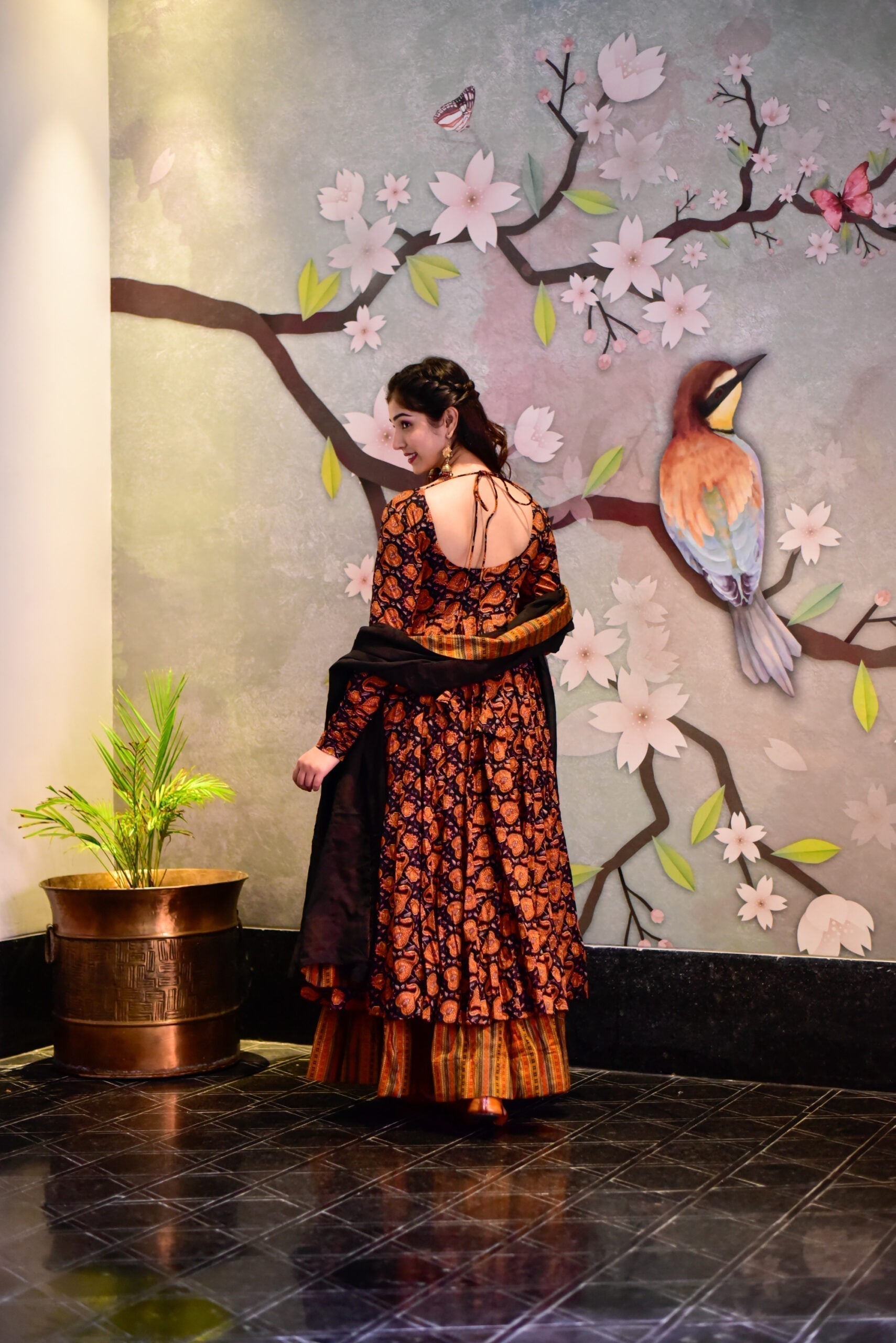 black tropical maxi set