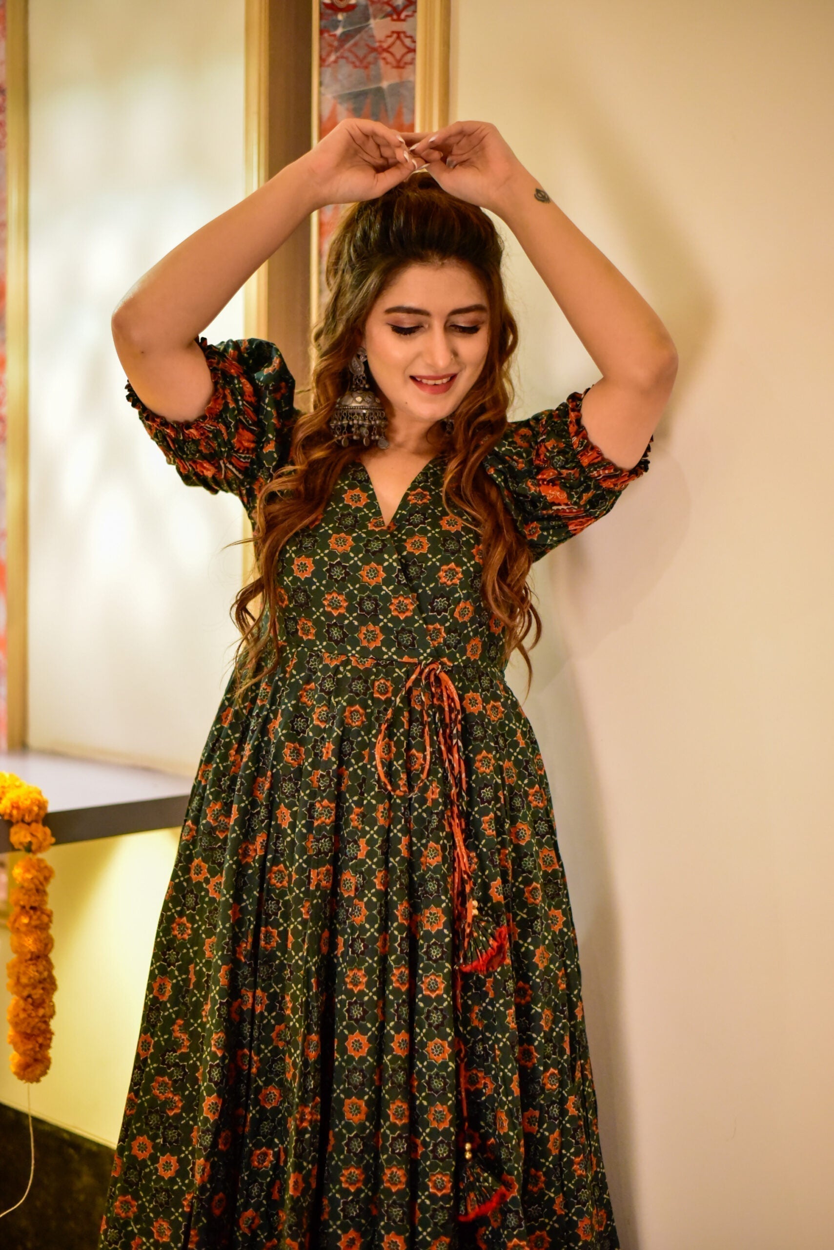 Green ajrakh cotton suit set