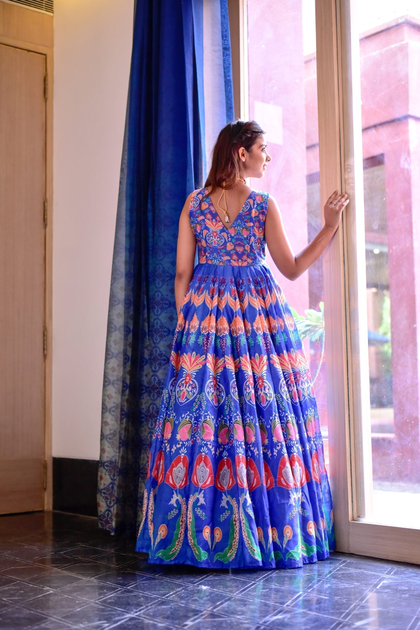 damini blue chanderi maxi