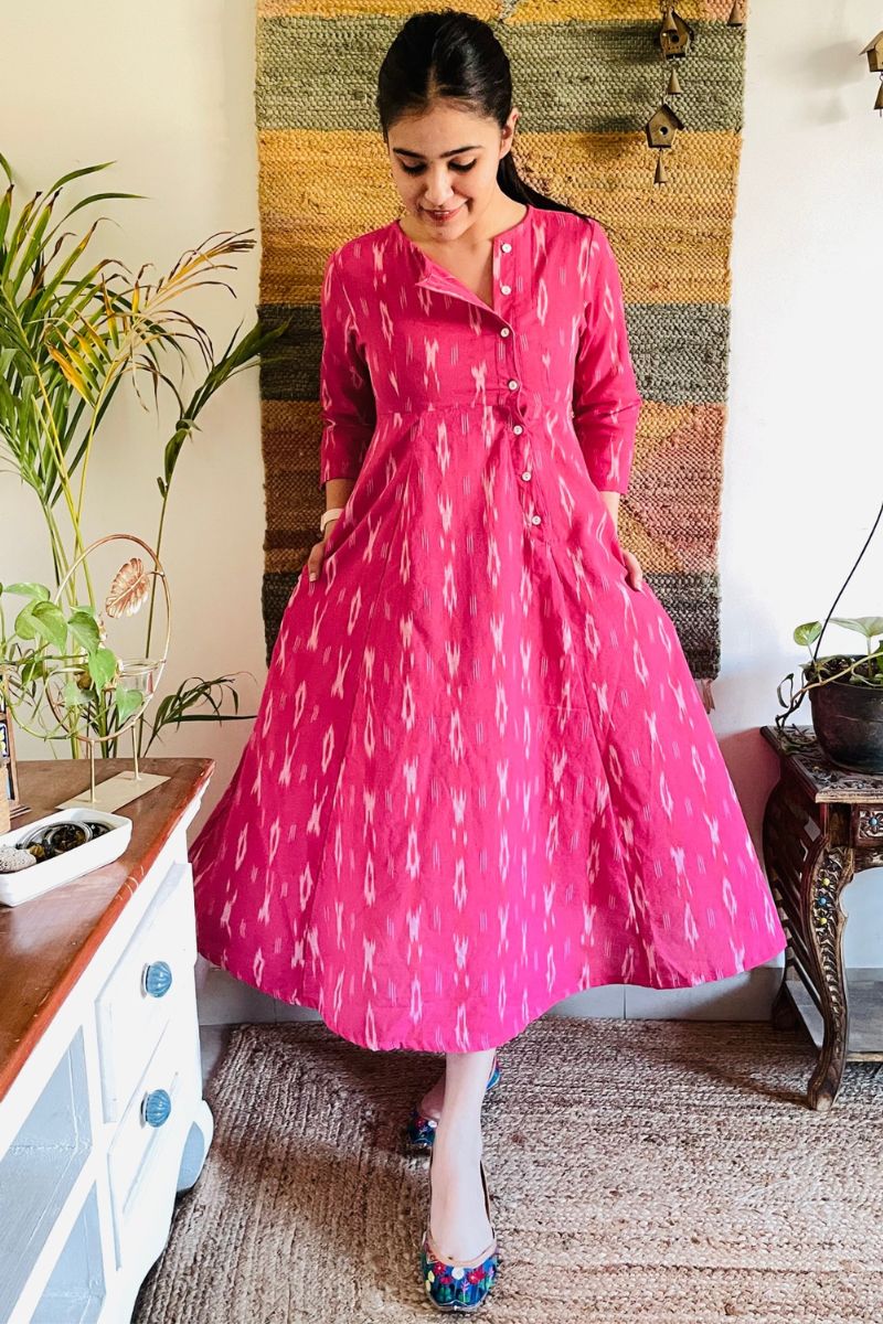 BOUGAINVILLEA IKAT ANGRAKHA DRESS