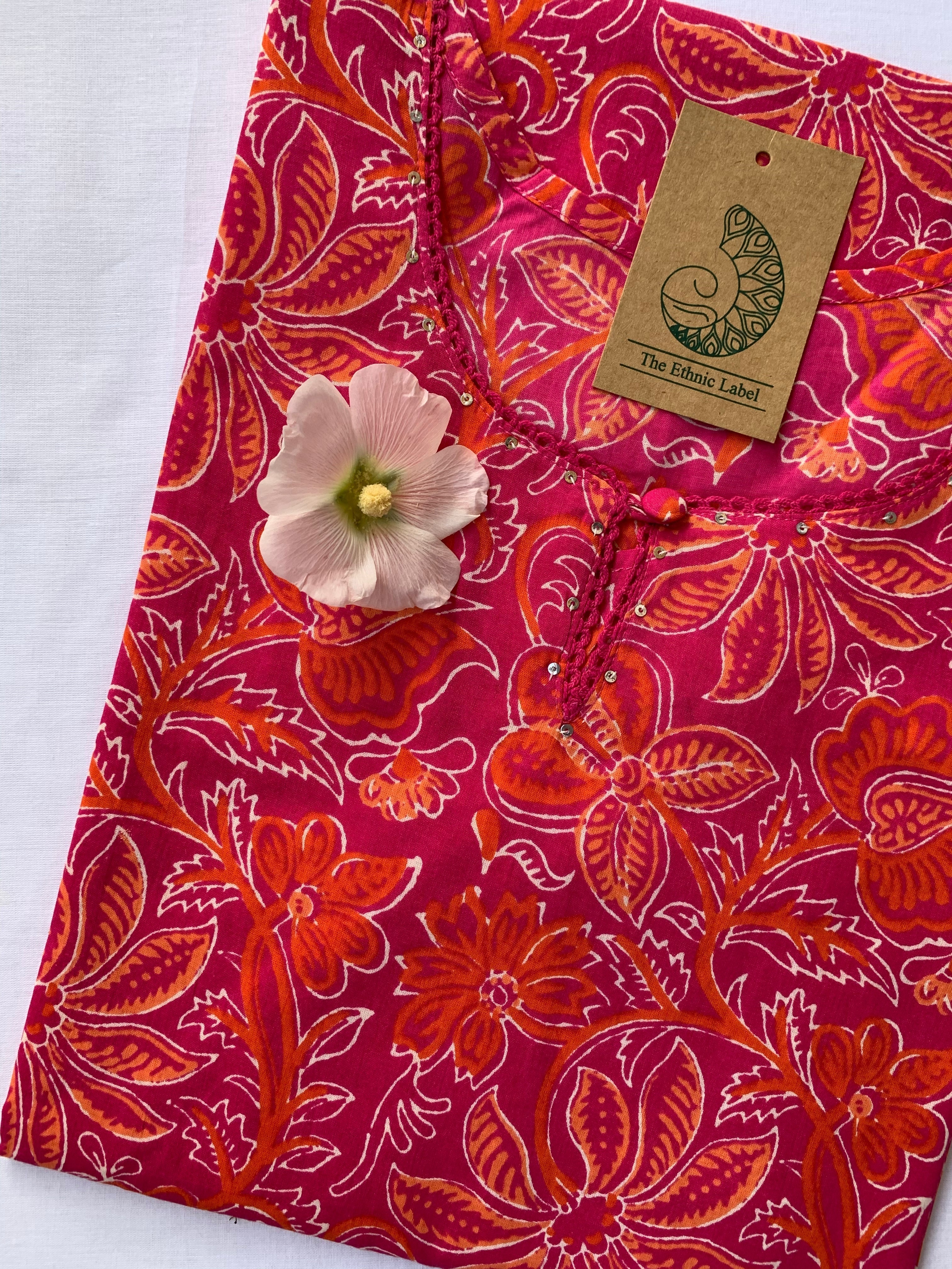 "Cherry Blossom" Pink Jaal Cotton Kurta