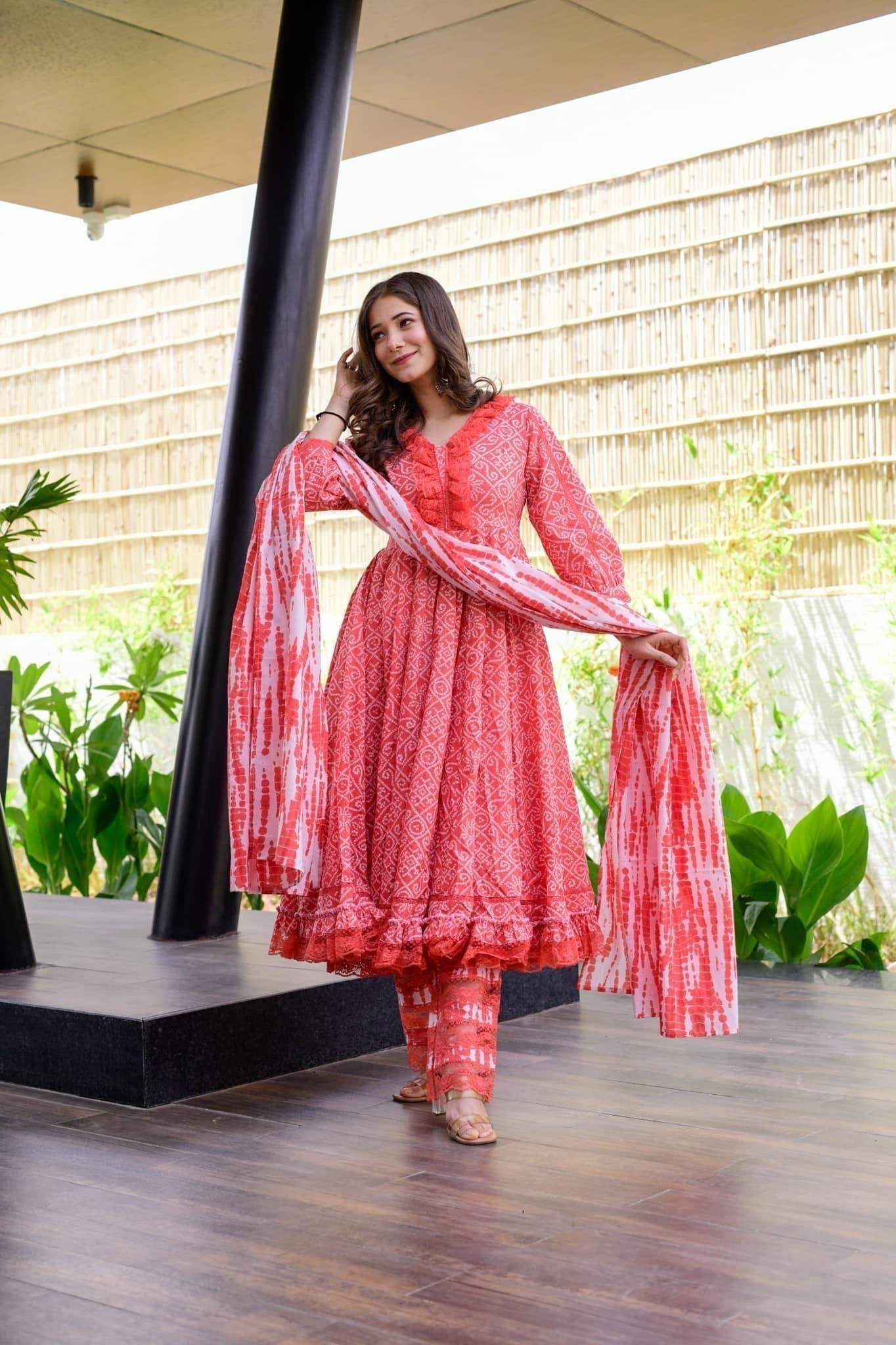 graceful peach cotton suit set