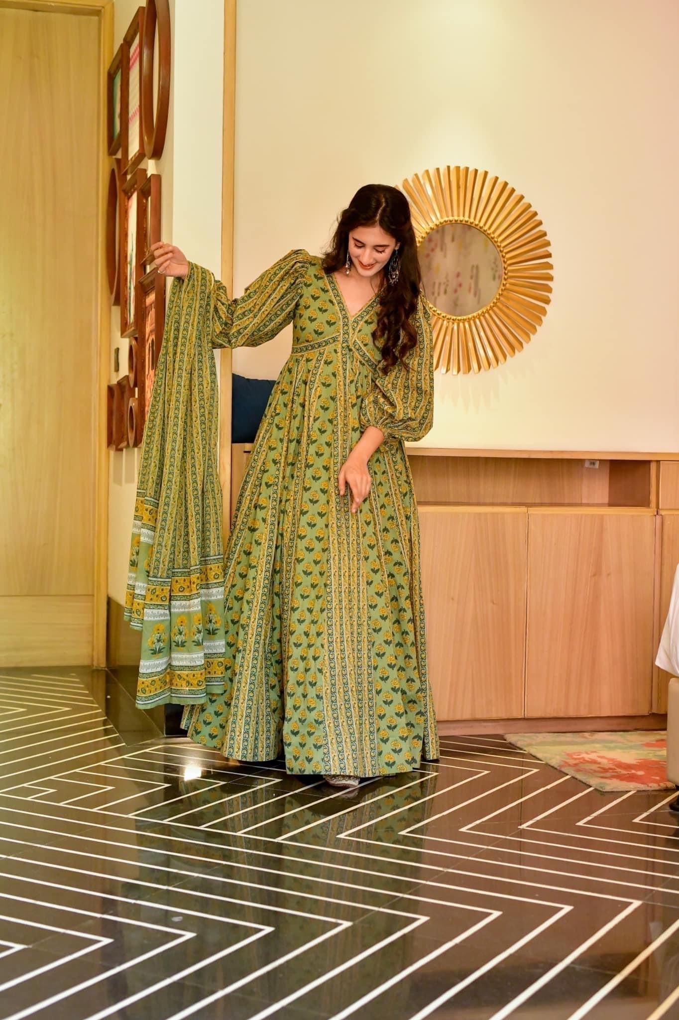 hazel green cotton maxi set