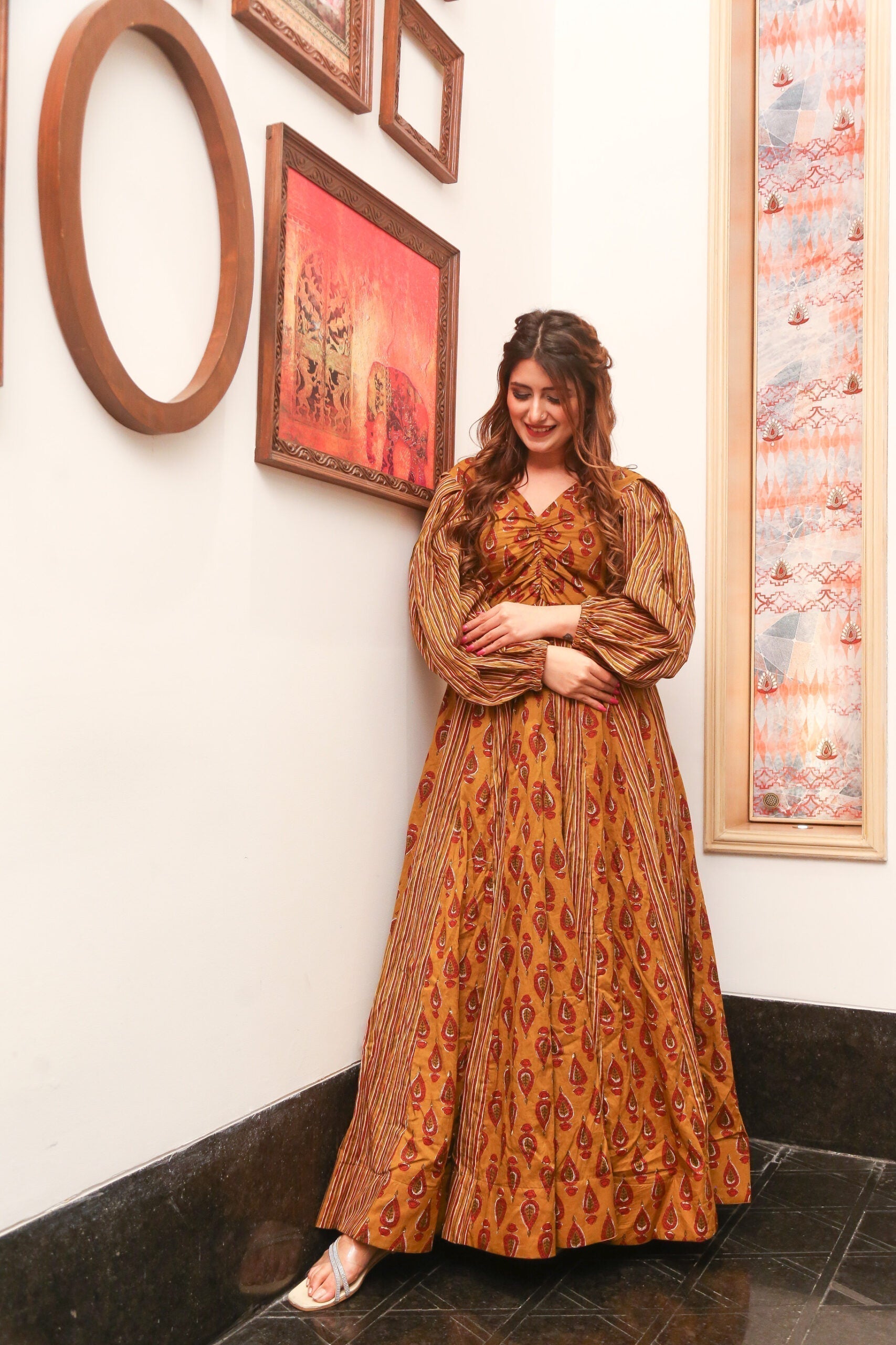 Dalia mustard cotton dress