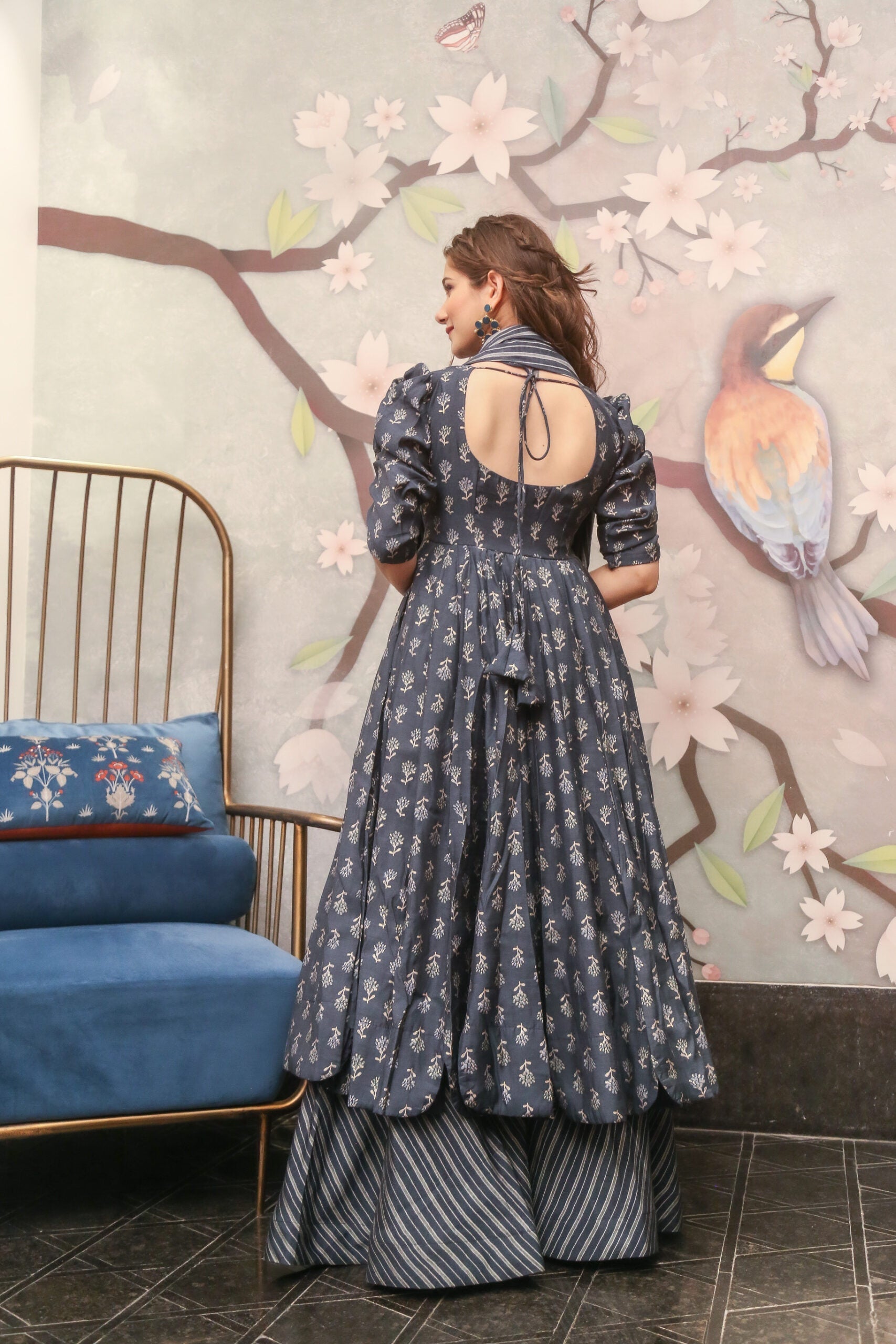 gazelle grey muslin kurta palazzo set