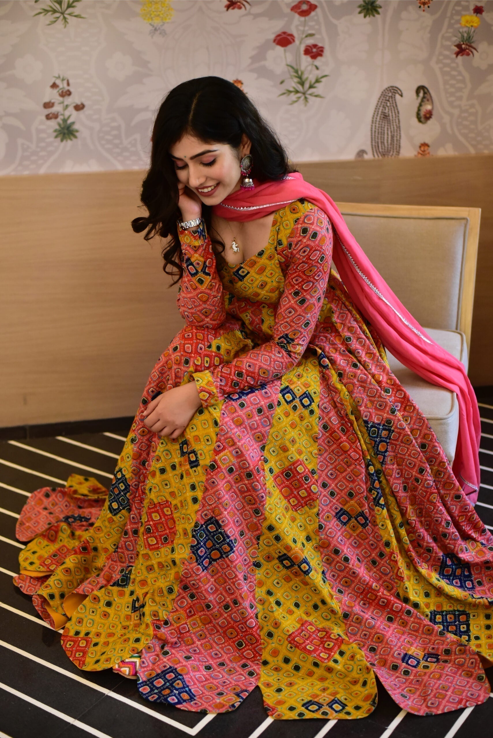 Aleena peach bandhej maxi set