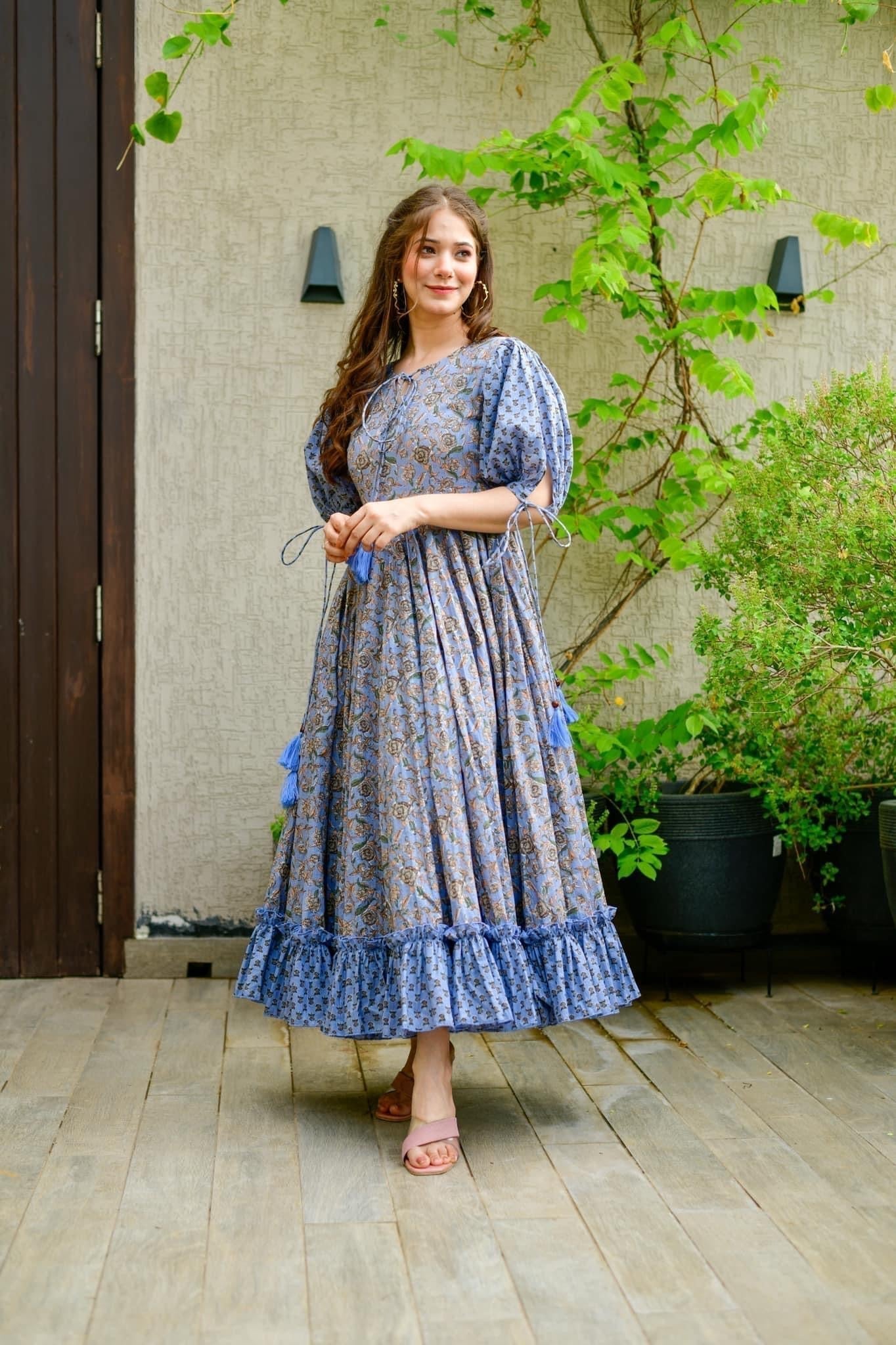 Blue heather cotton dress